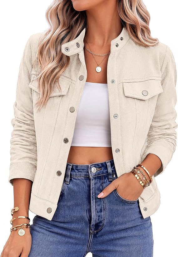 Faux Suede Cropped Jackets for Women