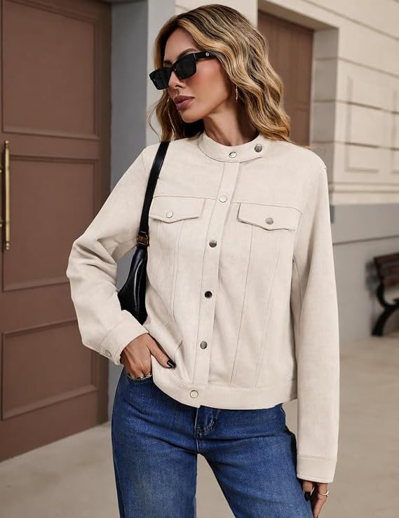 Faux Suede Cropped Jackets for Women