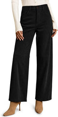 Women's Faux Suede Pants High Waisted Straight Leg Casual Trousers