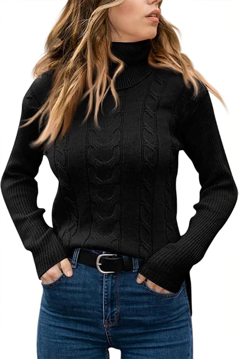 Womens' Turtleneck Long Sleeve Cable Knit Sweaters