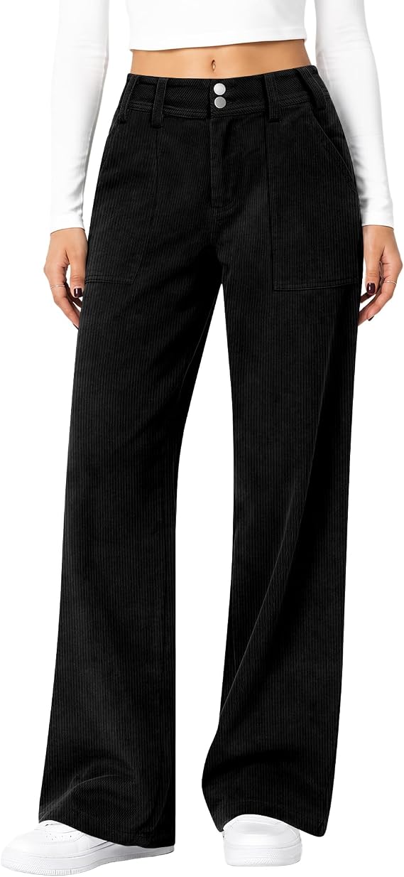 Women's Corduroy Pants Wide Leg Mid Rise