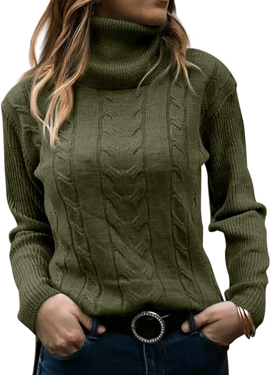Womens' Turtleneck Long Sleeve Cable Knit Sweaters