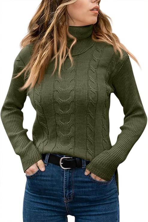 Womens' Turtleneck Long Sleeve Cable Knit Sweaters