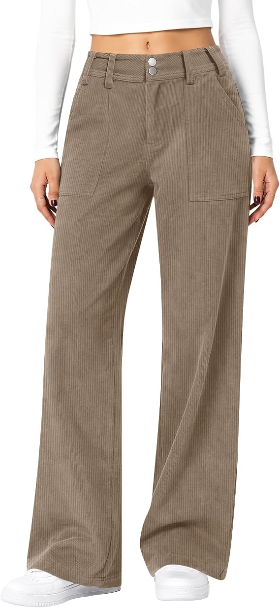 Women's Corduroy Pants Wide Leg Mid Rise