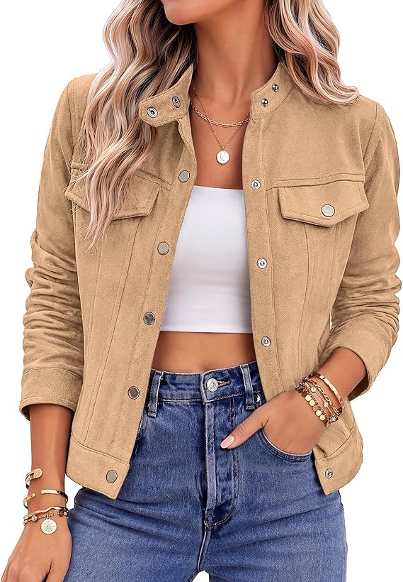 Faux Suede Cropped Jackets for Women