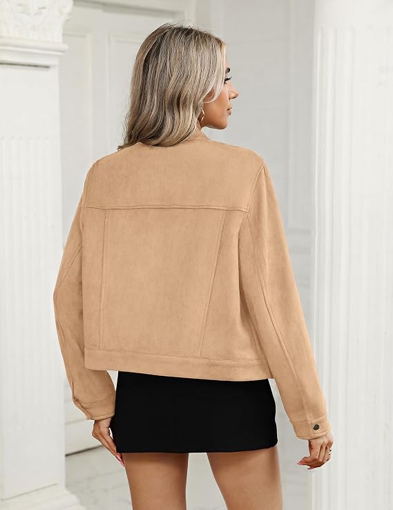 Faux Suede Cropped Jackets for Women