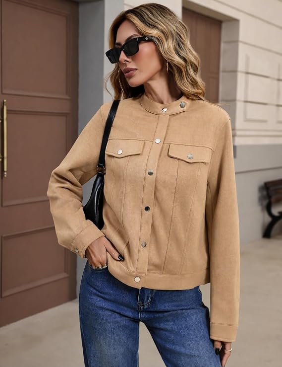 Faux Suede Cropped Jackets for Women