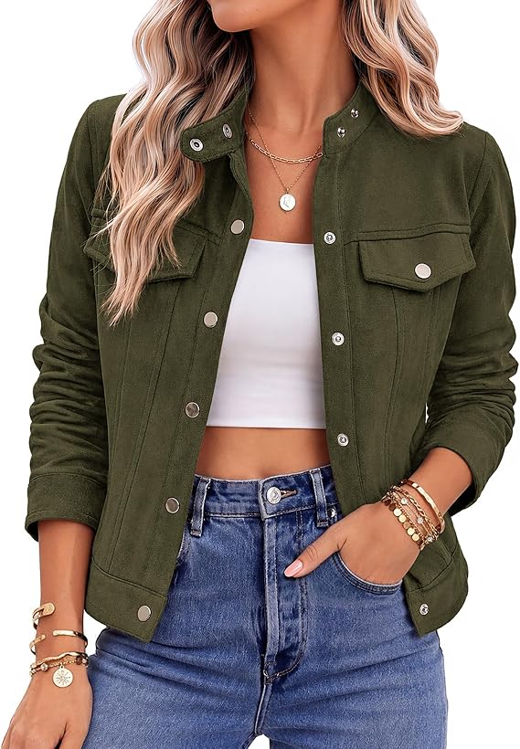 Faux Suede Cropped Jackets for Women