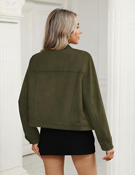 Faux Suede Cropped Jackets for Women
