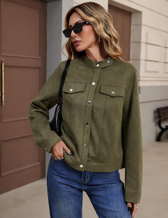 Faux Suede Cropped Jackets for Women