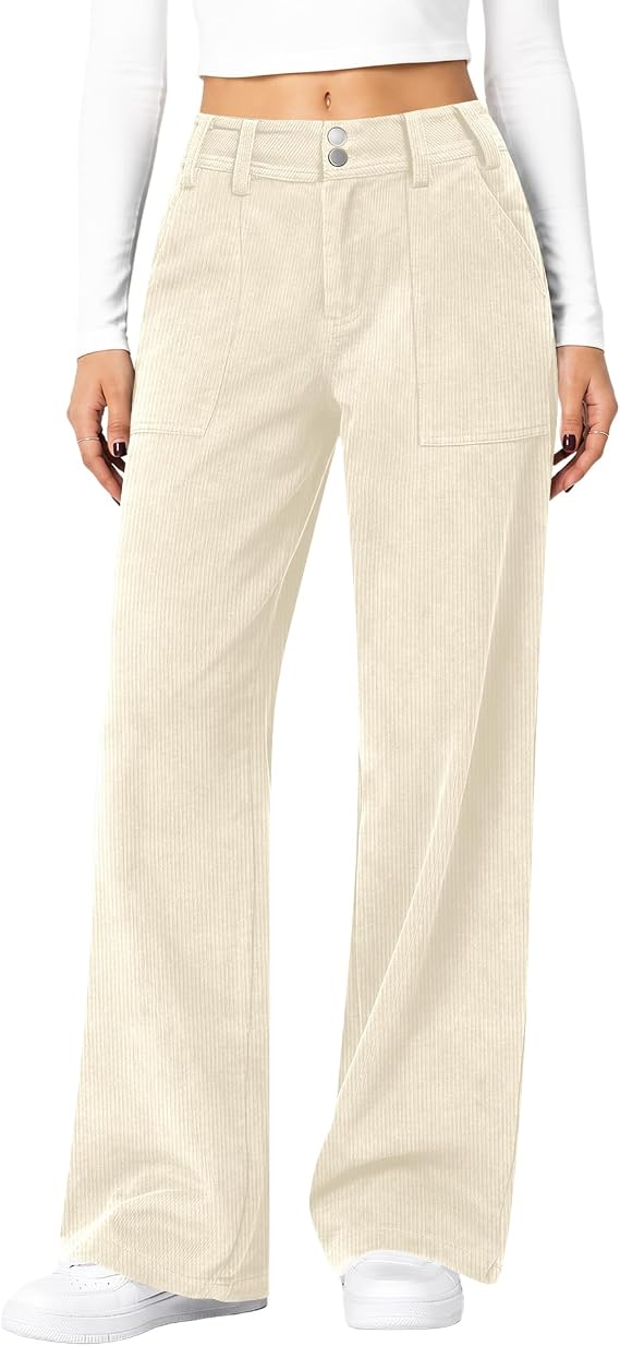 Women's Corduroy Pants Wide Leg Mid Rise