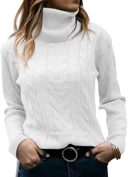 Womens' Turtleneck Long Sleeve Cable Knit Sweaters